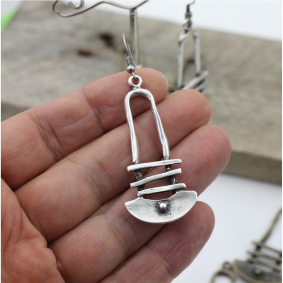 New Native Tribal Handmade Sterling Silver Antique Style Geo Dangle Earrings - Picture 15 of 16